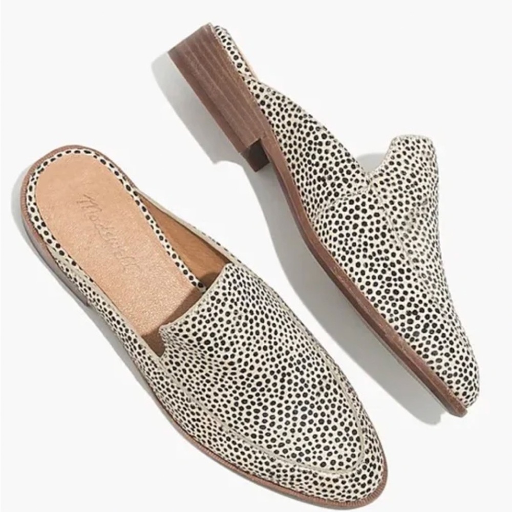 Madewell The Frances Loafer Mule in Spotted Calf Hair Sz 7.5 Dried Flax Multi